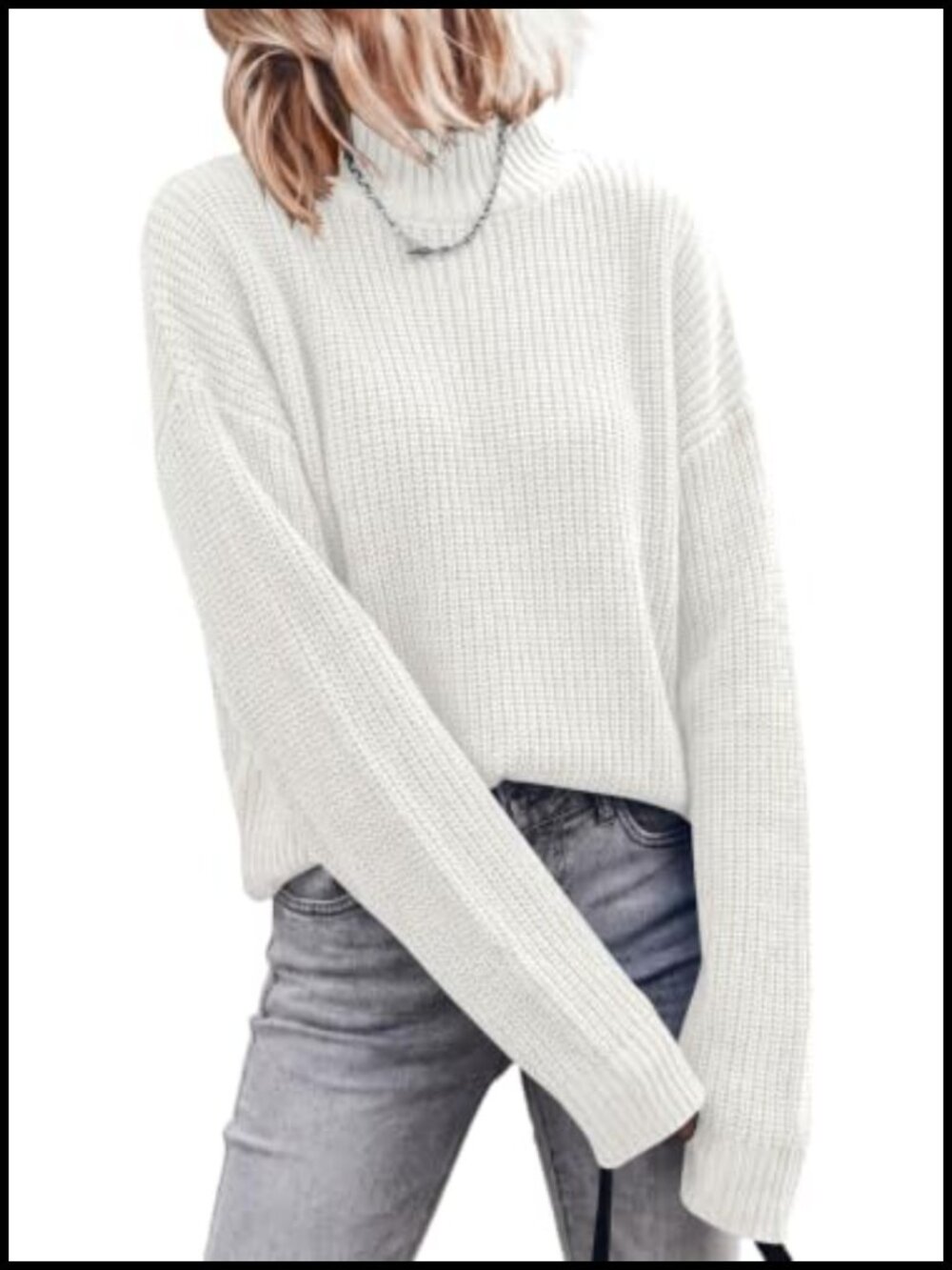 Chunky Knit Pullover Mock Neck Sweater Women's Relaxed Fit